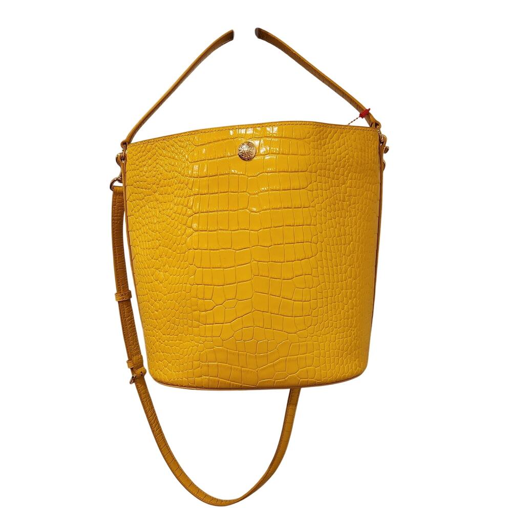 Veronica Beard leather croc-embossed yellow bucket bag